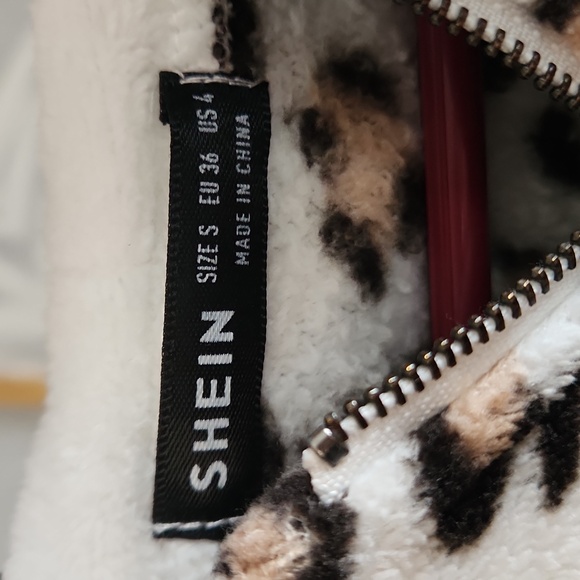 SHEIN LUNE Leopard Panel Half Zip Flannel Hoodie - Picture 3 of 7